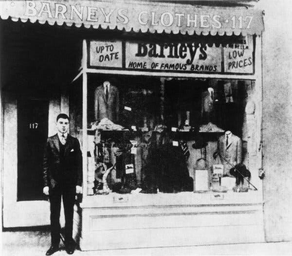 Barney Pressman in front of his first store, Image  Via