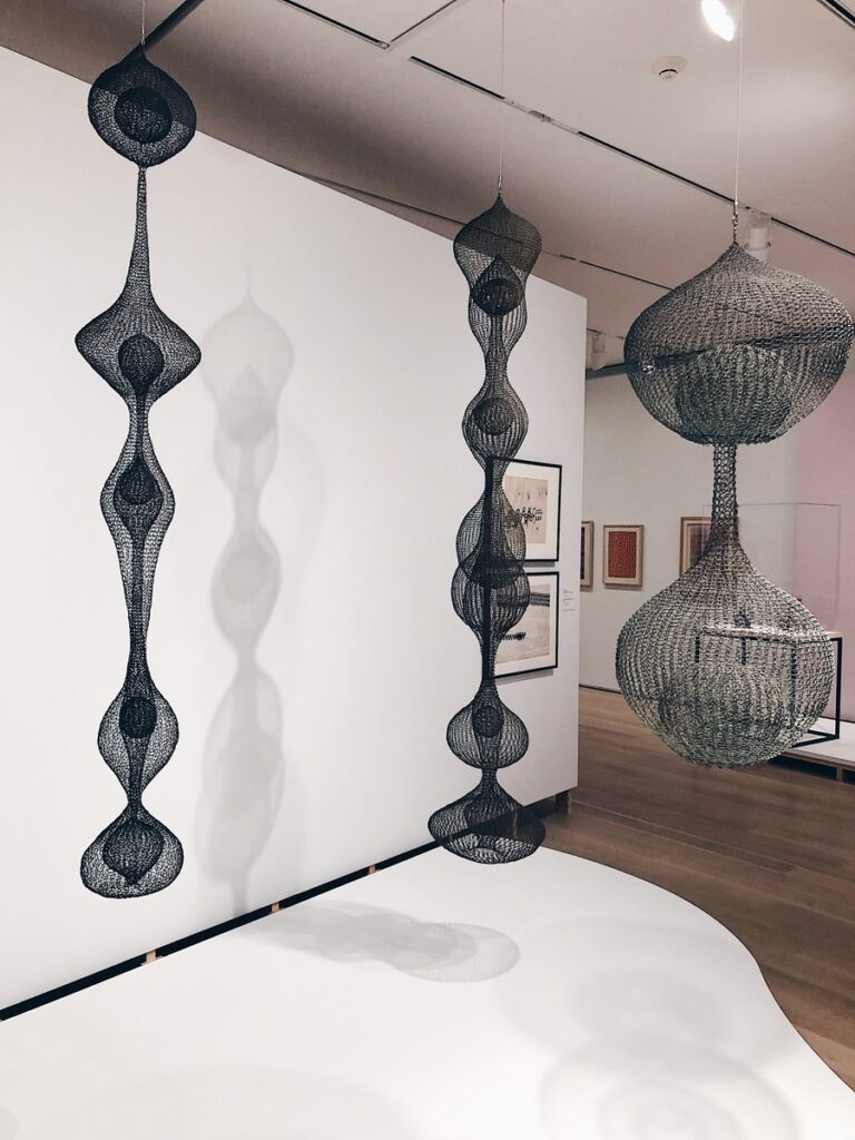 Ruth Asawa's famous looped-wire sculptures, currently on display at the Art Institute of Chicago.